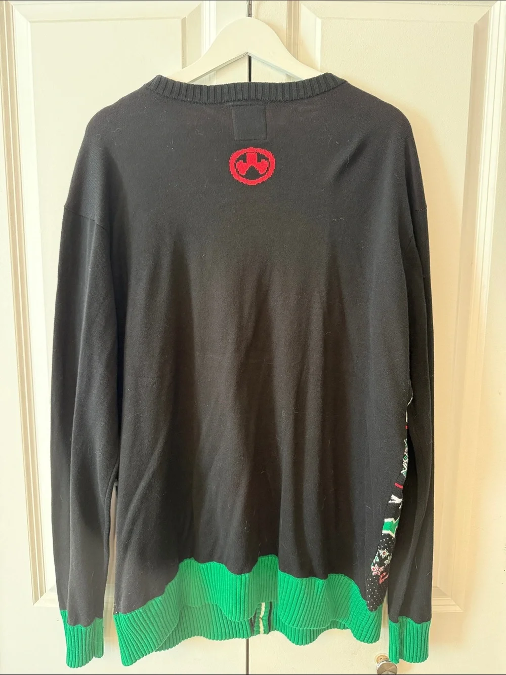 Men's Holiday Cardigan Sweater in Black, Red & Green